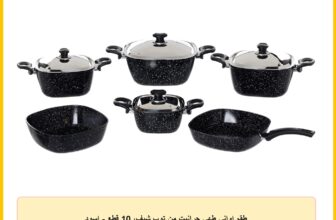 طقم اواني طهي جرانيت من توب شيف، 10 قطع – اسود