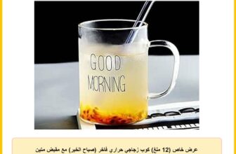 عرض خاص (12 ملغ) كوب زجاجي حراري فاخر (صباح الخير) مع مقبض متين للعصير والشاي والقهوة 450 مل