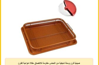 صينية فرن وسلة شبكية من النحاس مقاومة للالتصاق مقلاة هوائية للفرن مناسبة للبطاطس المقلية والطعام المجمد والخبز بدون زيت مع قطاعة بيتزا اضافية من دبليو اتش جي، 2 قطعة