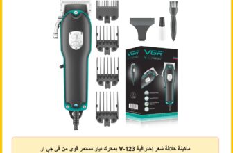 ماكينة حلاقة شعر إحترافية V-123 بمحرك تيار مستمر قوي من في جي ار شفرات الستانلس ستيل 4 أمشاط توجيه كابل بطول 2 متر مؤشر LED أزرق تعديلات رافعة مدببة للتشذيب الدقيق للرجال سلكية أسود