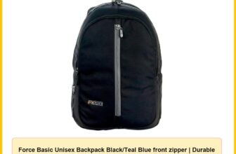 Force Basic Unisex Backpack Black/Teal Blue front zipper | Durable Water Resistant Backpack | for School Gym Work Everyday Use | Black | 44 x 30 x 18 cm