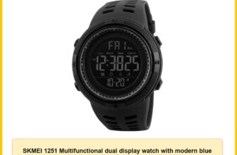 SKMEI 1251 Multifunctional dual display watch with modern blue highlights, stopwatch, alarm, and water resistance.