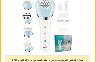 جهاز إزالة الشعر الكهربائي من في جي آر، مقاوم للماء، مع رأس إزالة الشعر و LED لايت و رأس الحلاقة و رأس التنظيف للوجه و رأس التدليك