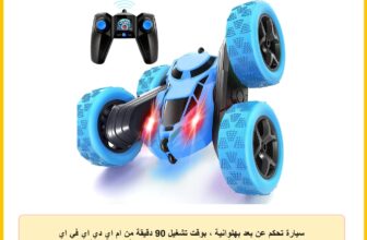 سيارة تحكم عن بُعد بهلوانية ، بوقت تشغيل 90 دقيقة من ام اي دي اي في اي اكس، 2.4 جيجاهرتز، زاحفة دوارة 360° من الجانبين مع أضواء أمامية، سيارة سباق دفع رباعي للطرق الوعرة للأطفال 6 إلى 12 عام، أزرق