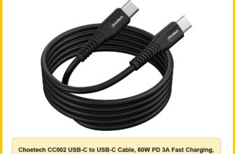 Choetech CC002 USB-C to USB-C Cable, 60W PD 3A Fast Charging, 1m Type-C Charger Cord Compatible with iPhone 15-16-17 Series & MacBook, 2 Years Warranty – Black