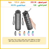 زجاجة مياه مع شفاطة‎، تصميم رياضي تحفيزي بعلامات زمنية، زجاجة تريتان خالية من مادة بيسفينول أ، للبنات والأولاد واللياقة البدنية في الهواء الطلق وركوب الدراجات والجيم والمدرسة والمكتب، 1 لتر (أسود)